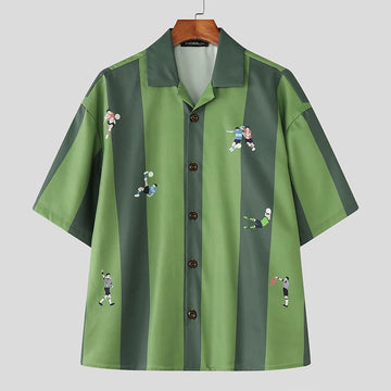 AIDASE  -  Men Shirt Striped Printing Lapel Short Sleeve Loose Casual Men Clothing Summer Streetwear 2025 Fashion Male Shirts Tops aidase-shop